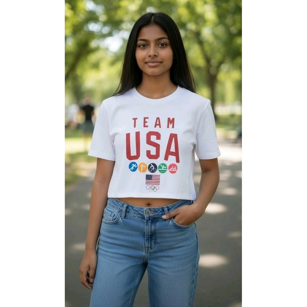 TEAM USA SHOP T Shirt Youth SZ L (12-14)  Olympics Logo 100% Cotton Short Sleeve